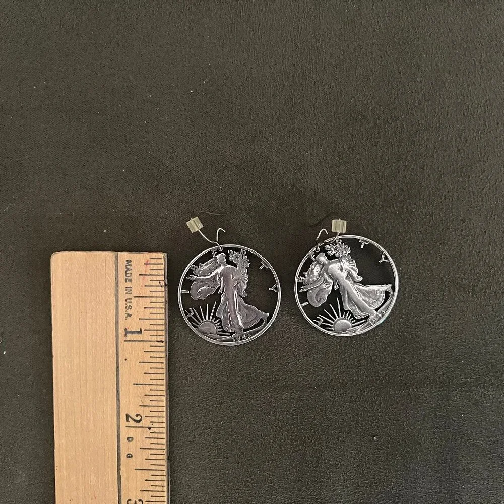 Walking Liberty Silver Coin Cutout Earrings 1943 - Picture 4 of 7